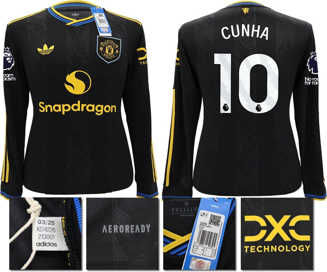 BNWT 2025 2026 MANCHESTER UNITED ADIDAS 3RD SHIRT LS CUNHA 10 + PATCHES