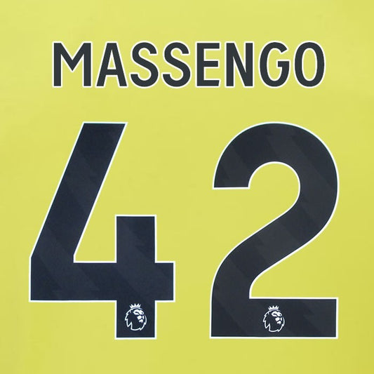 2023 2024 BURNLEY MASSENGO 42 OFFICIAL BLACK AWAY PLAYER SIZE NAMESET