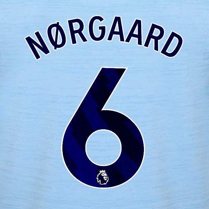 2023 2024 BRENTFORD NORGAARD 6 OFFICIAL BLUE AWAY PLAYER SIZE NAMESET