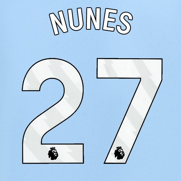 2024 2025 MANCHESTER CITY NUNES 27 WHITE HOME PLAYER SIZE NAME SET