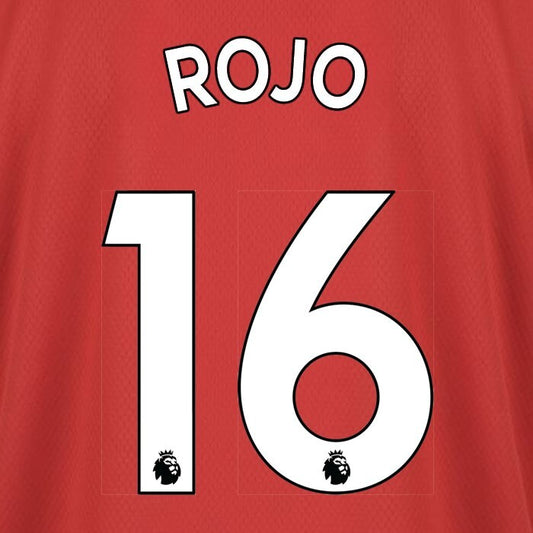 2019 2020 MAN UNITED ROJO 16 AVERY DENNISON WHITE PLAYER SIZE NAMESET