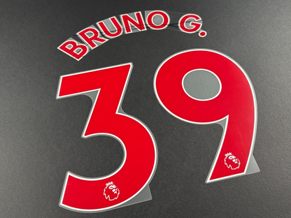 NEWCASTLE 2022-23 BRUNO G. 39 OFFICIAL AVERY DENNISON RED PLAYER SIZE NAME SET