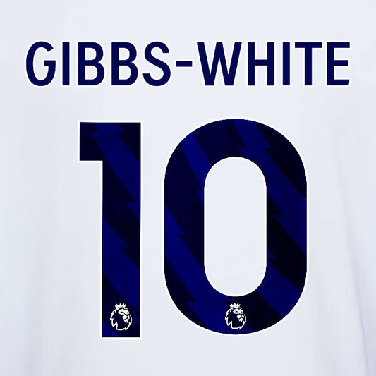 2023 2024 OFFICIAL NOTTINGHAM GIBBS-WHITE 10 BLUE AWAY PLAYER SIZE NAMESET