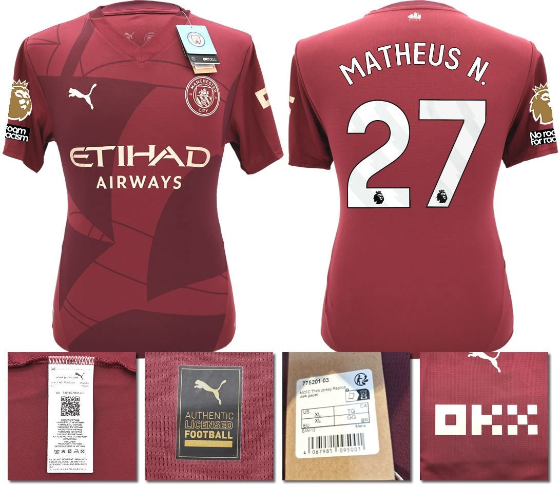 BNWT 24 25 MAN CITY PUMA THIRD MATHEUS N. 27 + PATCHES FOOTBALL SHIRT MENS XL