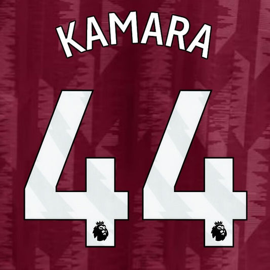 2023 2024 ASTON VILLA KAMARA 44 OFFICIAL WHITE HOME PLAYER SIZE NAMESET