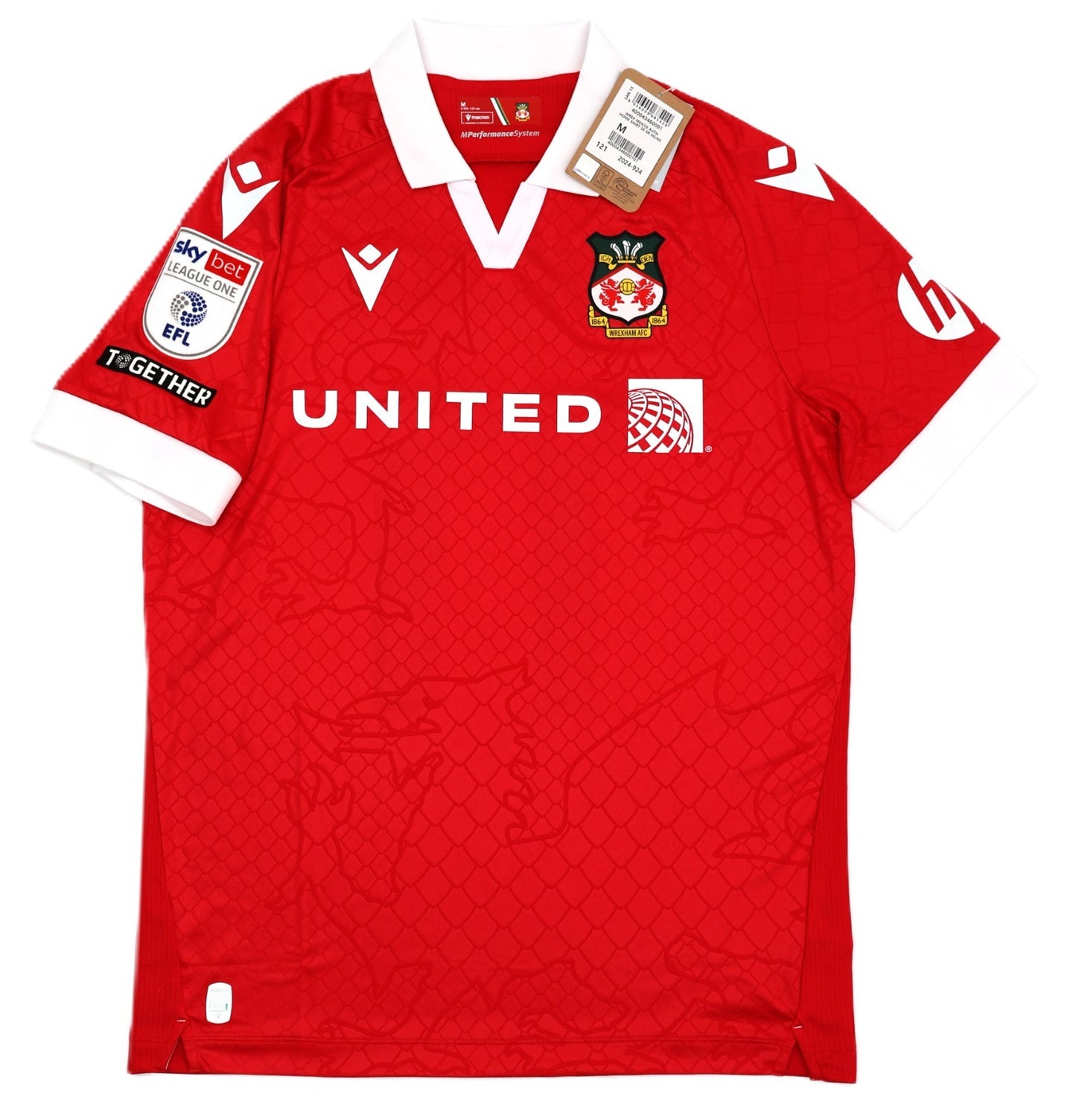 BNWT 2024 2025 WREXHAM A.F.C MACRON HOME SHIRT MARRIOTT 11 + PATCHES / MEDIUM