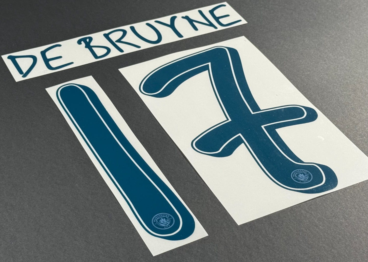 MAN CITY 24/25 DE BRUYNE 17 OFFICIAL UCL 4th HOME M - BLUE PLAYER SIZE NAME SET