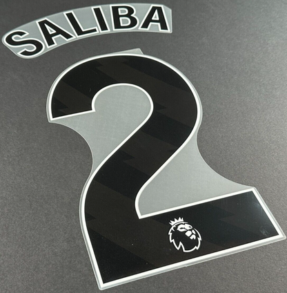 ARSENAL 2023/24 SALIBA 2 OFFICIAL AVERY DENNISON BLACK PLAYER SIZE NAME SET