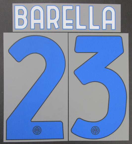 INTER MILAN 2020 2021 BARELLA 23 OFFICIAL 4TH BLUE/WHITE PLAYER SIZE NAMESET