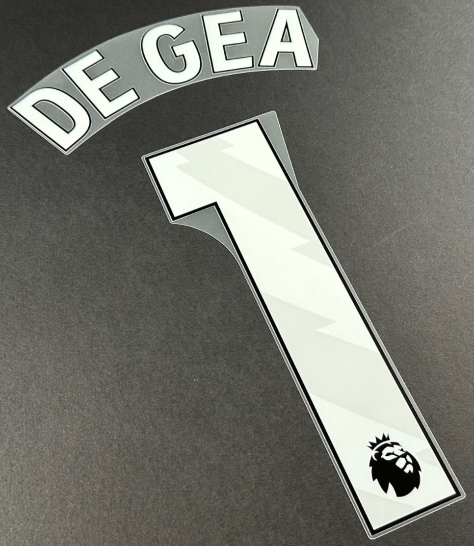 MAN UTD 23 - 24 DE GEA 1 OFFICIAL AVERY DENNISON WHITE PLAYER SIZE NAME SET