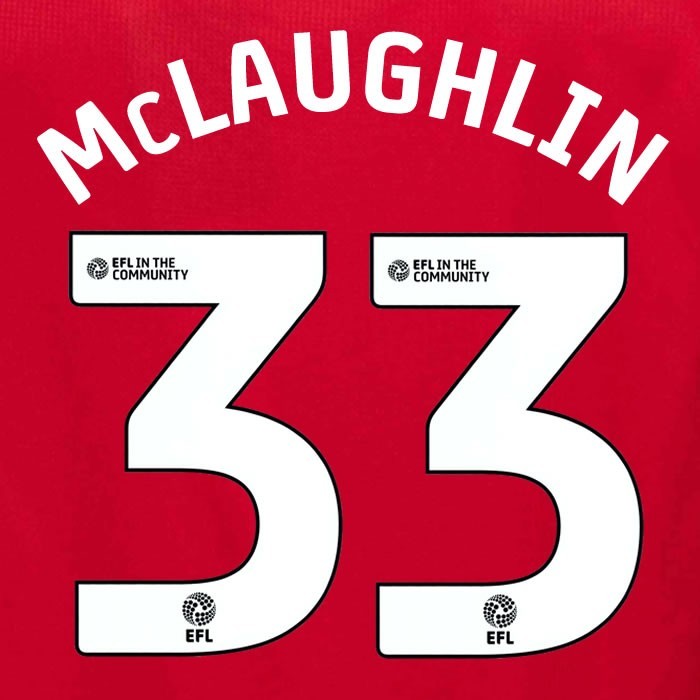 25 26 MIDDLESBROUGH McLAUGHLIN 33 OFFICIAL WHITE HOME PLAYER SIZE NAME SET 230MM