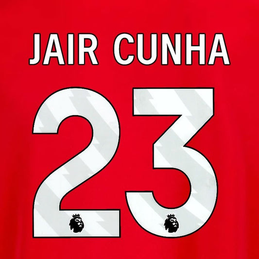 2025 2026 OFFICIAL NOTTINGHAM JAIR CUNHA 23 WHITE HOME PLAYER SIZE NAMESET