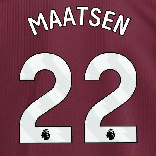 2024 2025 ASTON VILLA MAATSEN 22 OFFICIAL WHITE HOME PLAYER SIZE NAMESET