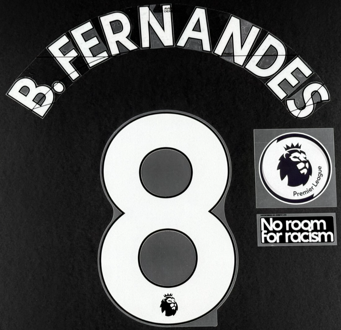 MAN UTD 19/23 B. FERNANDES 8 OFFICIAL AVERY DENNISON WHITE PLAYER SIZE + PATCHES