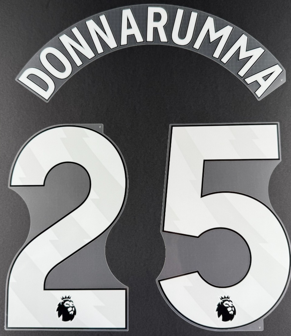 MAN CITY 25/26 DONNARUMMA 25 OFFICIAL AVERY DENNISON WHITE PLAYER SIZE NAME SET