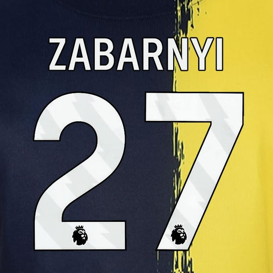 2023 2024 BOURNEMOUTH ZABARNYI 27 WHITE 3rd PLAYER SIZE NAME SET