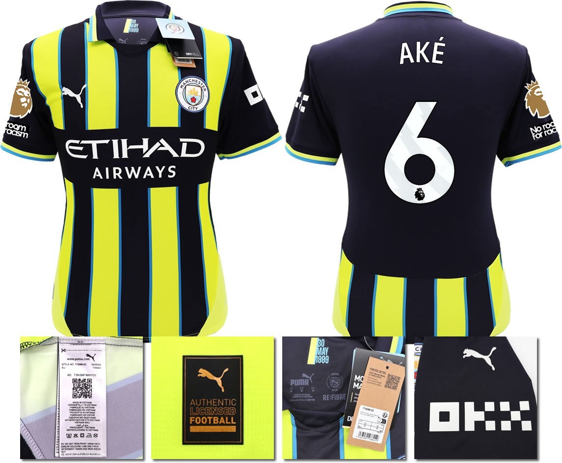 BNWT 24 25 MAN CITY PUMA AWAY AKE 6 + PATCHES FOOTBALL SHIRT MEN'S SMALL