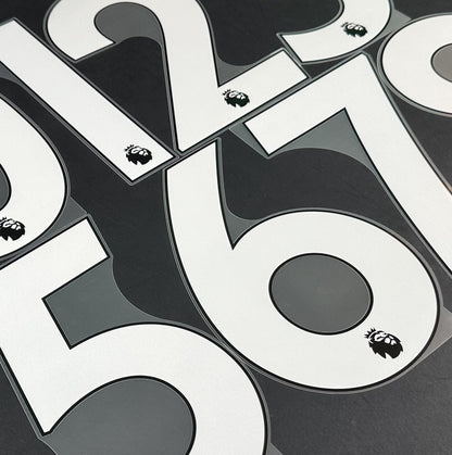 2019 - 2023 OFFICIAL AVERY DENNISON PREMIER LEAGUE WHITE PLAYER SIZE NUMBERS