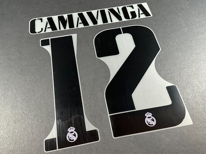 2022 2023 AVERY DENNISON REAL MADRID CAMAVINGA 12 HOME BLACK PLAYER SIZE NAMESET