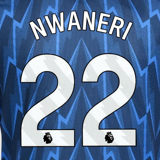 2025 2026 ARSENAL NWANERI 22 WHITE AWAY OFFICIAL PLAYER SIZE NAMESET