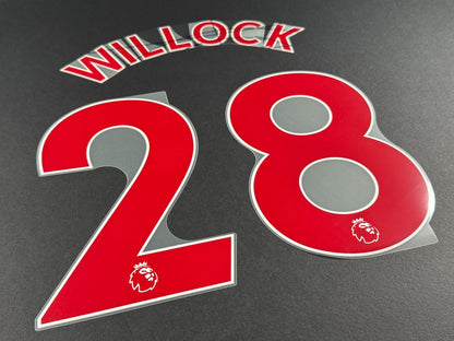 NEWCASTLE 2022-23 WILLOCK 28 OFFICIAL AVERY DENNISON RED PLAYER SIZE NAME SET