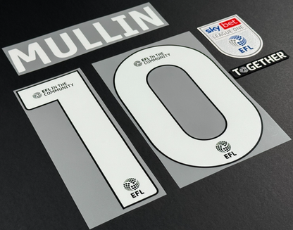 2425 WREXHAM A.F.C.  MULLIN 10 OFFICIAL WHITE HOME PLAYER SIZE NAME & PATCH SET