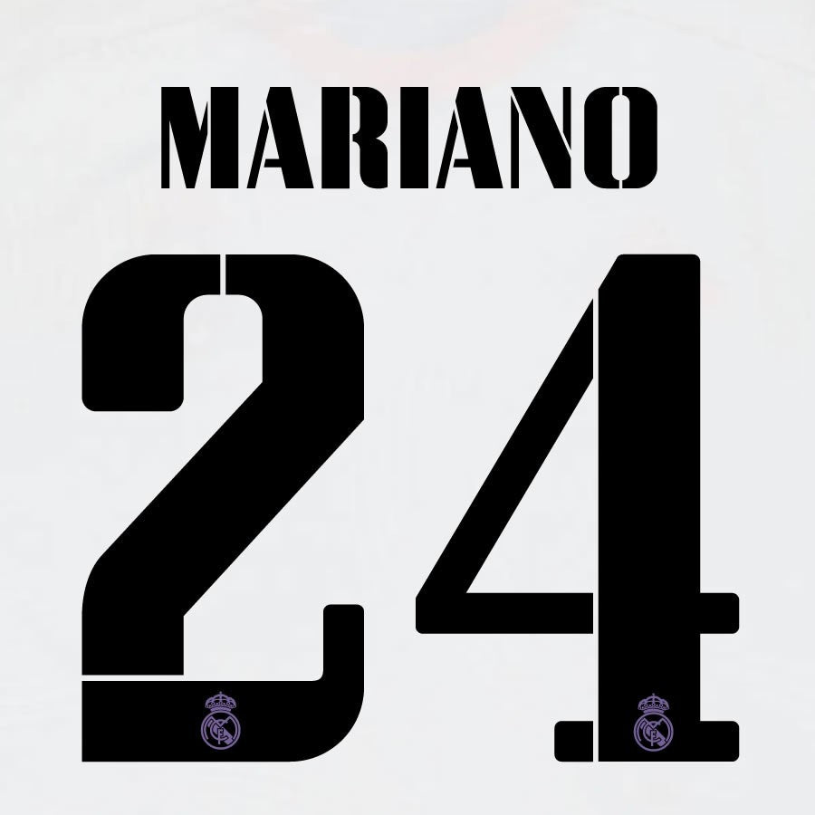 22 23 AVERY DENNISON REAL MADRID MARIANO 24 HOME BLACK PLAYER SIZE NAMESET