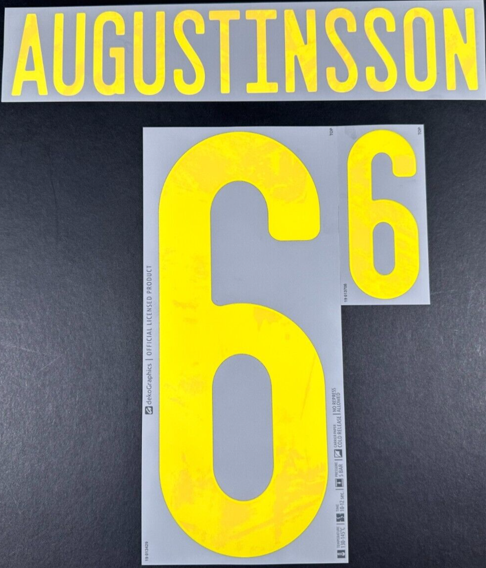 SWEDEN 2020 2021 OFFICIAL DekoGraphics AUGUSTINSSON 6 AWAY PLAYER SIZE NAMESET