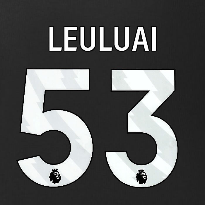 2025 2026 BURNLEY LEULUAI 53 OFFICIAL WHITE 3RD PLAYER SIZE NAMESET