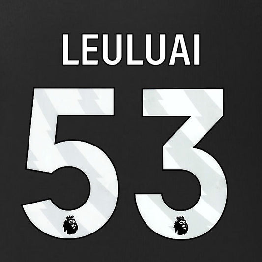 2025 2026 BURNLEY LEULUAI 53 OFFICIAL WHITE 3RD PLAYER SIZE NAMESET