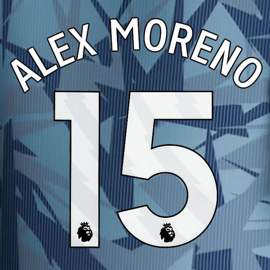 2023 2024 ASTON VILLA ALEX MORENO 15 OFFICIAL WHITE 3RD PLAYER SIZE NAMESET