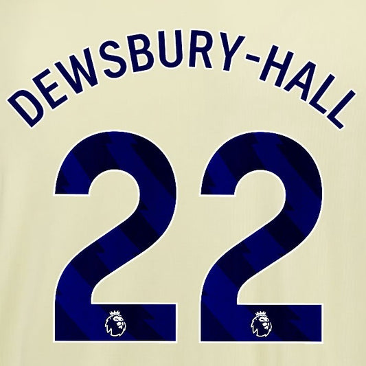 2025 2026 EVERTON DEWSBURY HALL 22 OFFICIAL BLUE AWAY PLAYER SIZE NAMESET