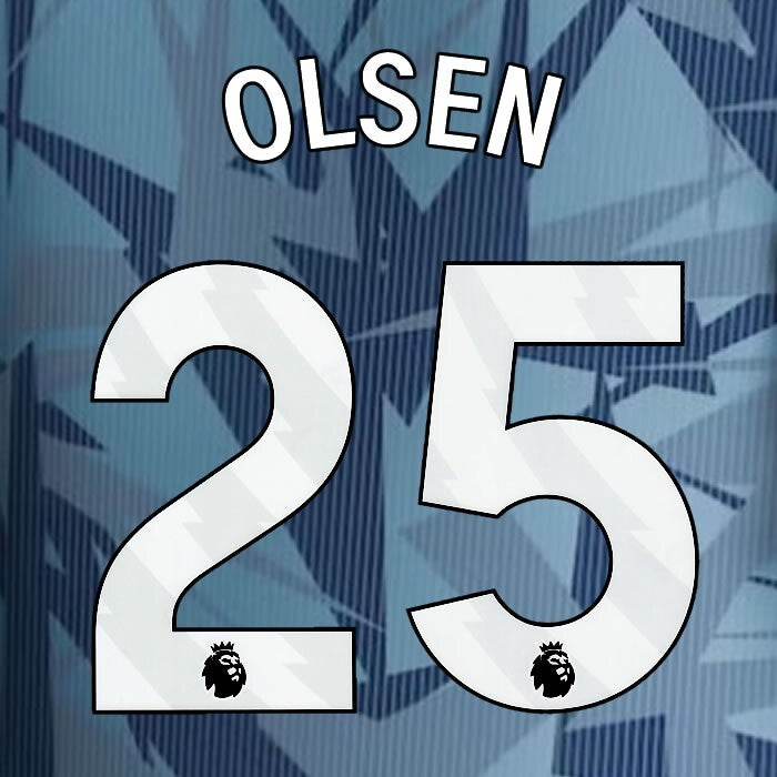 2023 2024 ASTON VILLA OLSEN 25 OFFICIAL WHITE 3RD PLAYER SIZE NAMESET