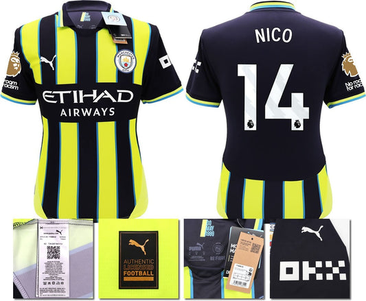 BNWT 24 25 MAN CITY PUMA AWAY NICO 14 + PATCHES FOOTBALL SHIRT MEN'S LARGE