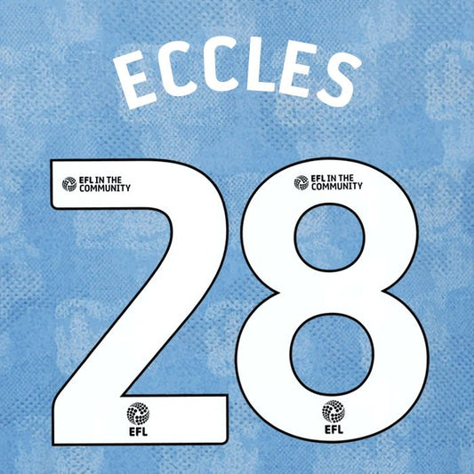 25 26 COVENTRY CITY ECCLES 28 OFFICIAL WHITE HOME PLAYER SIZE NAME SET 230MM