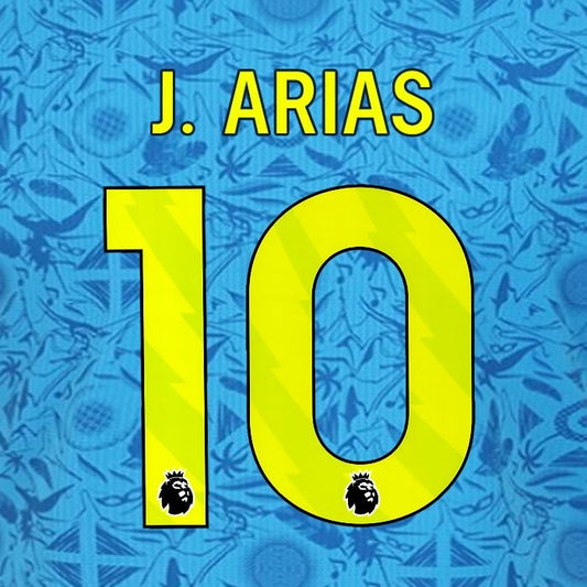 2025 2026 WOLVES 3RD YELLOW J ARIAS 10 OFFICIAL PLAYER SIZE NAMESET