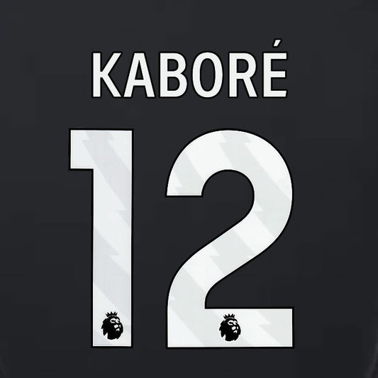 2023 2024 LUTON TOWN OFFICIAL KABORE 12 WHITE 3RD PLAYER SIZE NAMESET