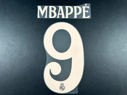2024 2025 REAL MADRID MBAPPE 9 OFFICIAL AVERY DENNISON 3RD PLAYER SIZE NAME SET