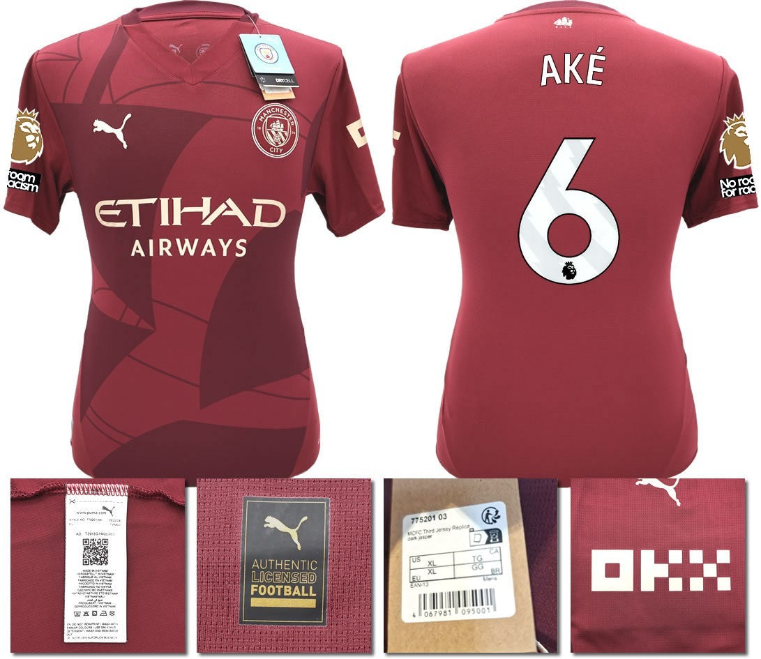 BNWT 24 25 MAN CITY PUMA THIRD AKE 6 + PATCHES FOOTBALL SHIRT MENS SMALL