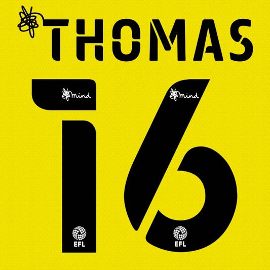 BARNSLEY 2020 2021 OFFICIAL THOMAS 16 3RD PLAYER SIZE NAME SET