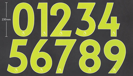 2019 - 2023 OFFICIAL AVERY DENNISON PREMIER LEAGUE YELLOW PLAYER SIZE NUMBERS