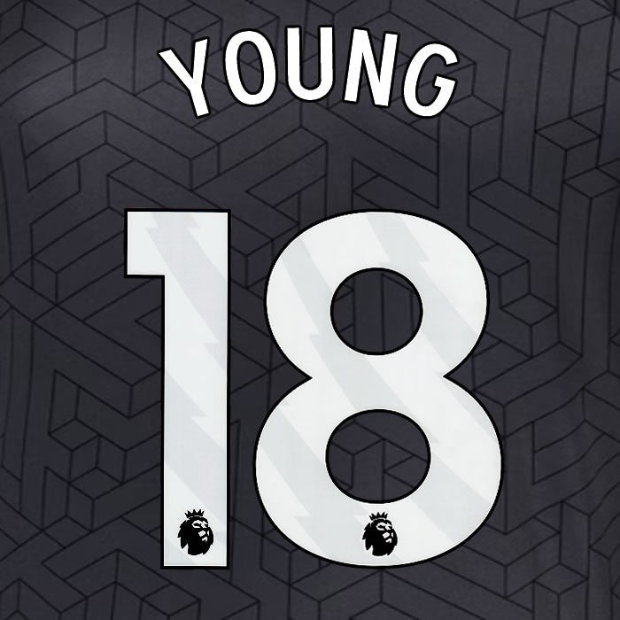2024 2025 EVERTON YOUNG 18 OFFICIAL WHITE AWAY PLAYER SIZE NAMESET