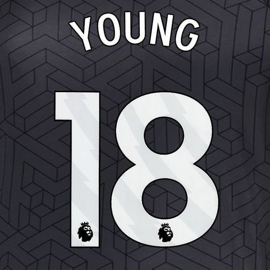 2024 2025 EVERTON YOUNG 18 OFFICIAL WHITE AWAY PLAYER SIZE NAMESET