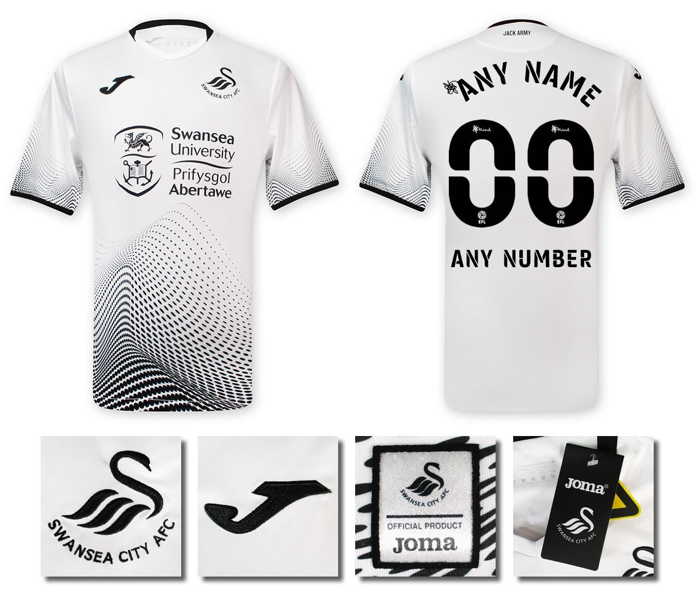BNWT 2020 2021 SWANSEA CITY HOME JOMA FOOTBALL SHIRT PERSONALISED MEN'S