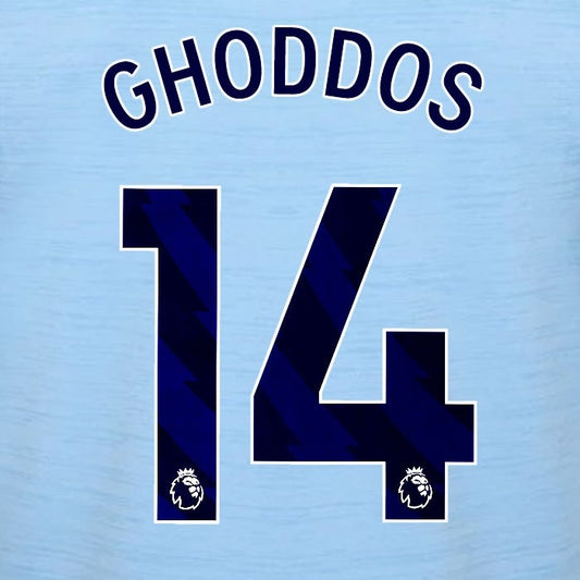 2023 2024 BRENTFORD GHODDOS 14 OFFICIAL BLUE AWAY PLAYER SIZE NAMESET