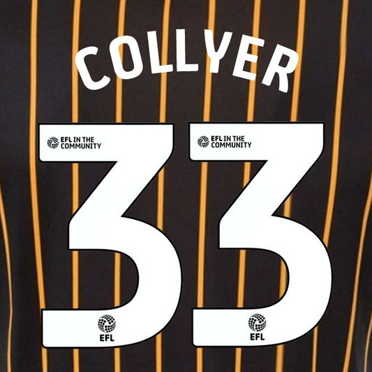 25 26 HULL CITY COLLYER 33 OFFICIAL WHITE HOME PLAYER SIZE NAME SET 230MM