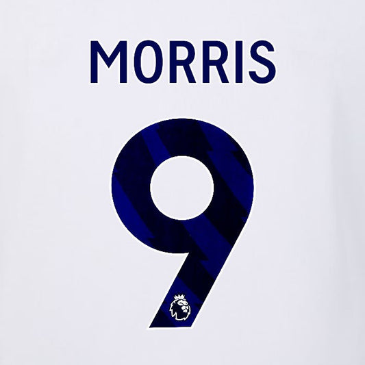 2023 2024 LUTON TOWN OFFICIAL MORRIS 9 BLUE AWAY PLAYER SIZE NAMESET