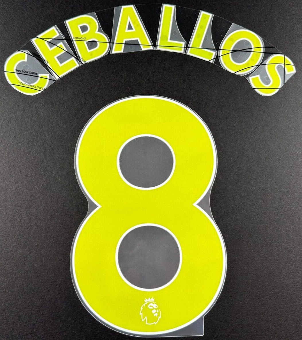 ARSENAL 2019-23 CEBALLOS 8 OFFICIAL AVERY DENNISON YELLOW PLAYER SIZE NAME SET