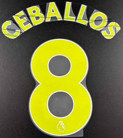 ARSENAL 2019-23 CEBALLOS 8 OFFICIAL AVERY DENNISON YELLOW PLAYER SIZE NAME SET