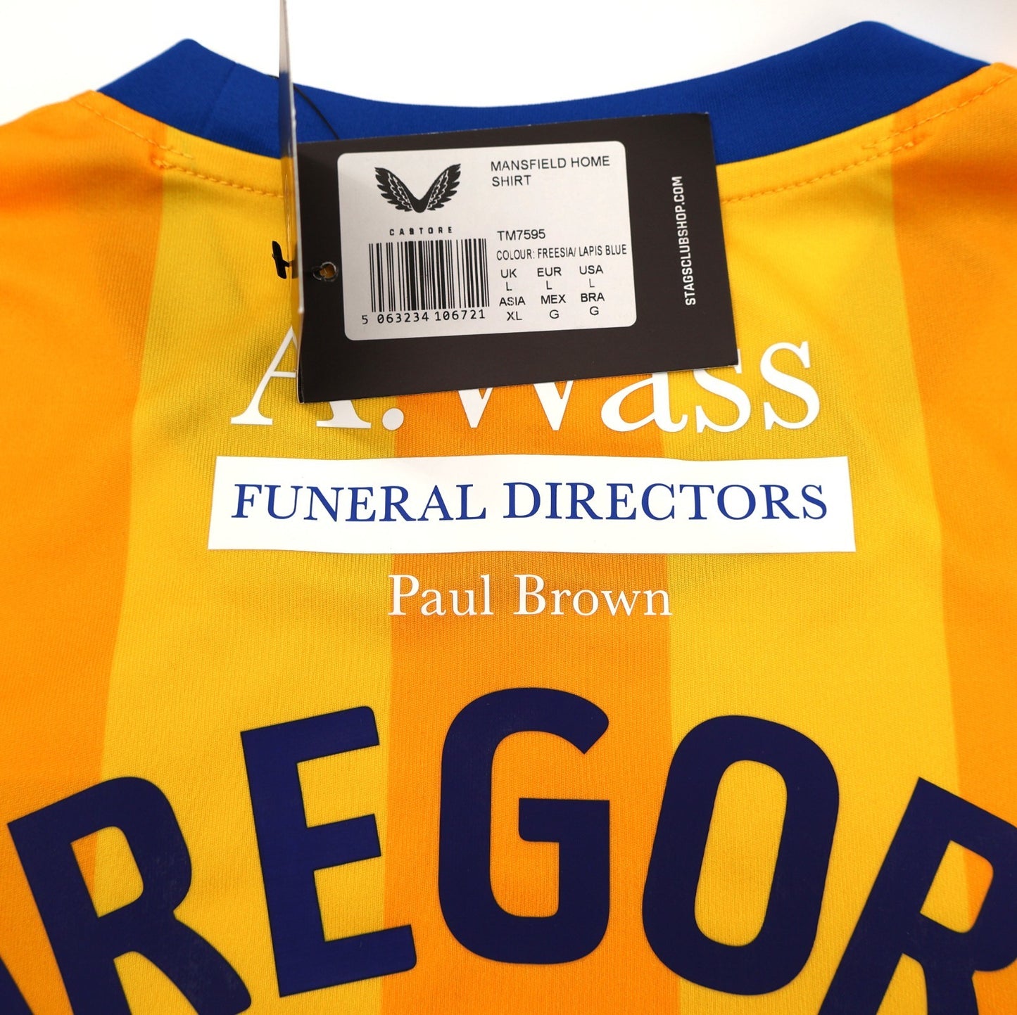 BNWT MANSFIELD TOWN CASTORE AWAY 2024 2025 GREGORY 19 + PATCHES SHIRT MENS LARGE